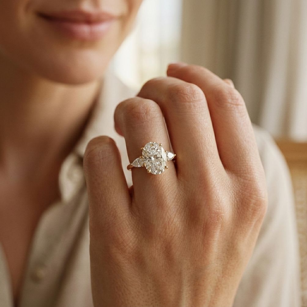 3.1Ct Moissanite Oval Cut Three-Stone Elegance Ring