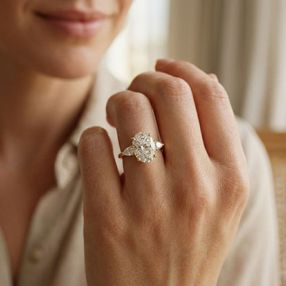 3.1Ct Moissanite Oval Cut Three-Stone Elegance Ring