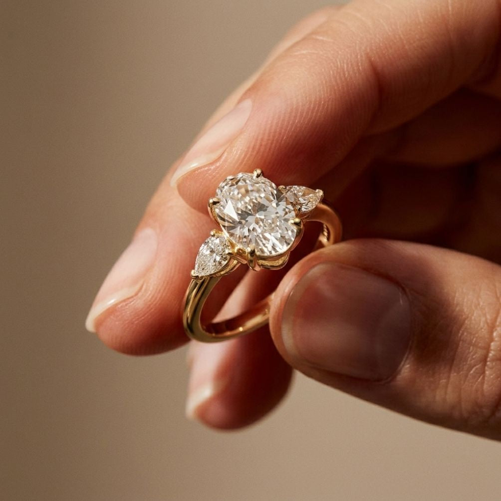 3.1Ct Moissanite Oval Cut Three-Stone Elegance Ring
