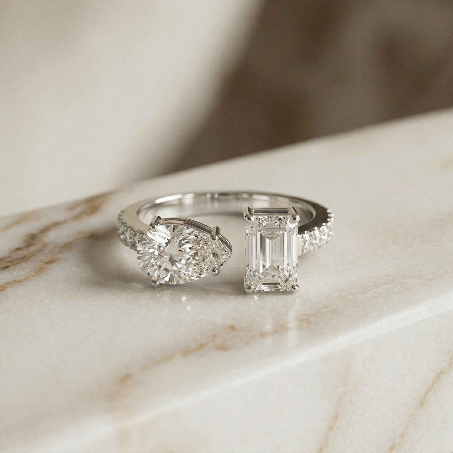2.1Ct Moissanite Marquise & Emerald Cut Ring