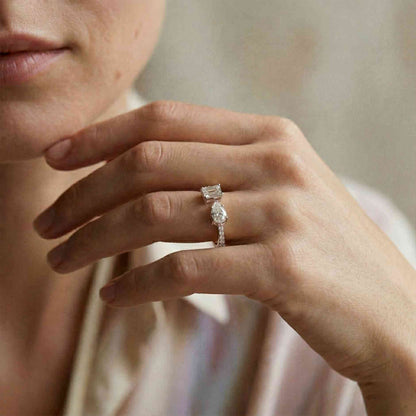2.1Ct Moissanite Marquise & Emerald Cut Ring