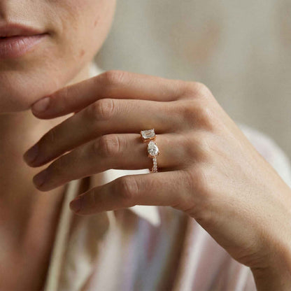 2.1Ct Moissanite Marquise & Emerald Cut Ring