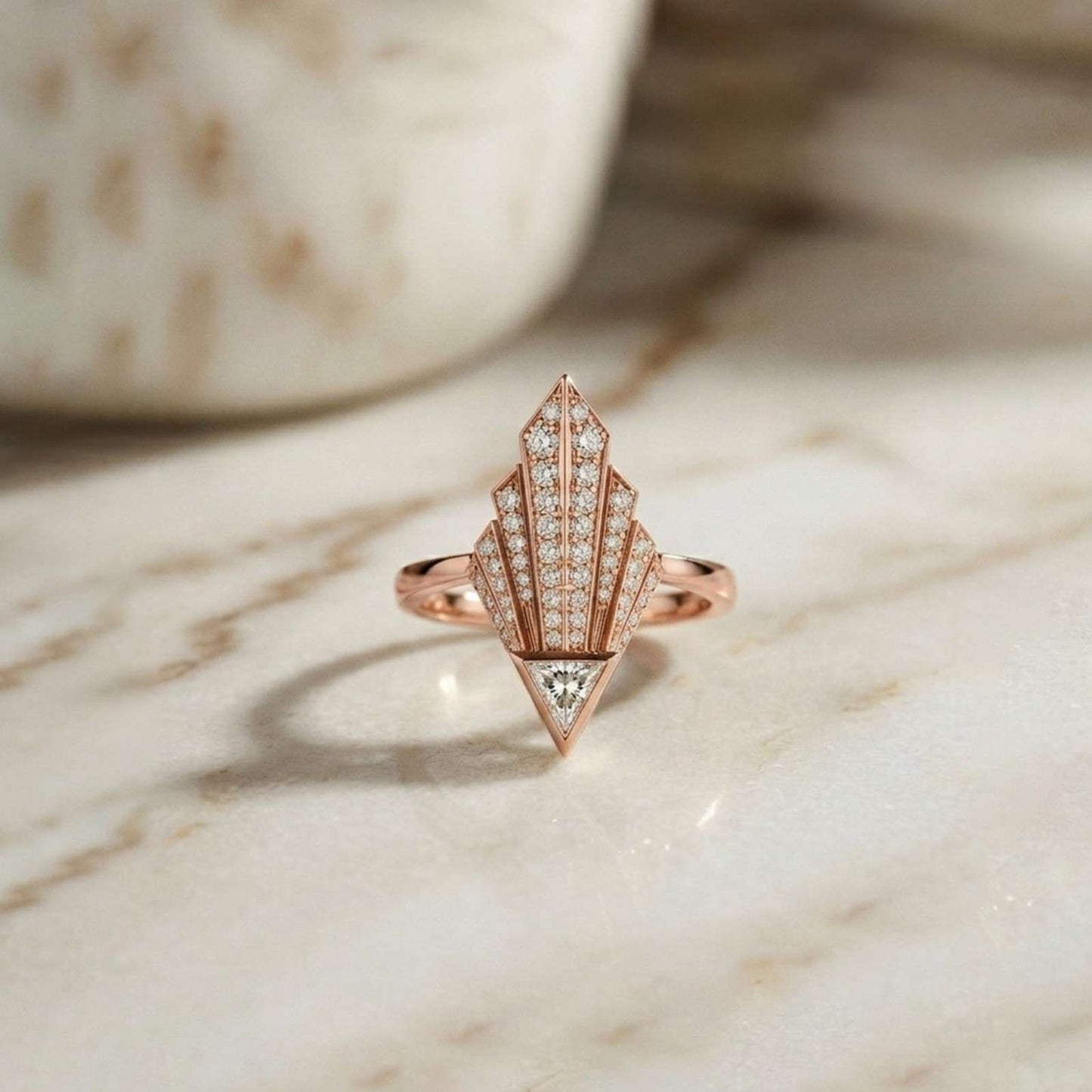 0.57Ct Moissanite Geometric Fan Gold Ring