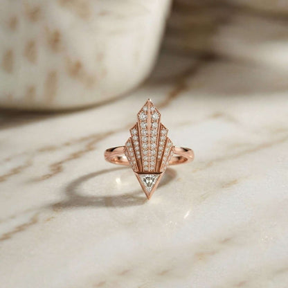 0.57Ct Moissanite Geometric Fan Gold Ring