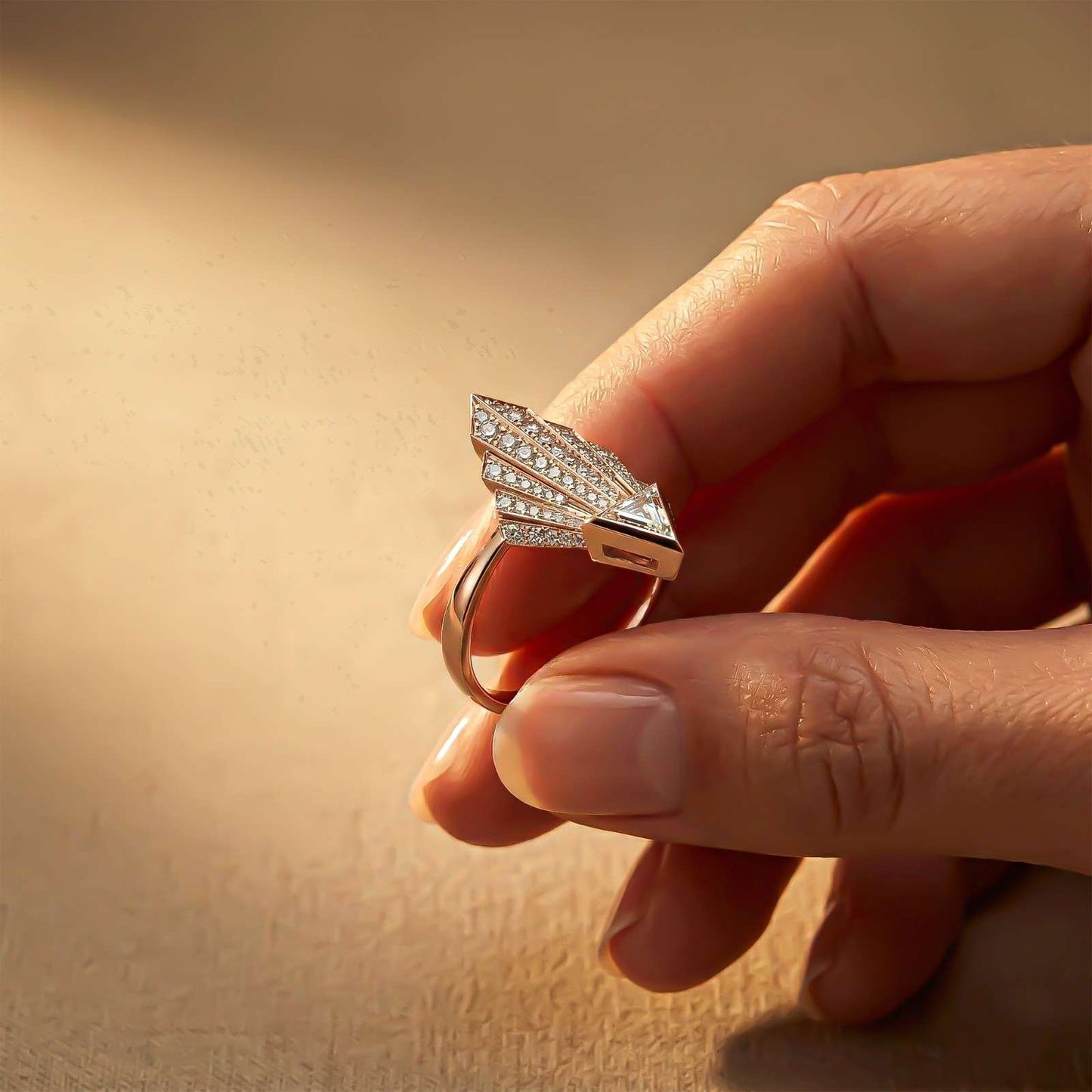 0.57Ct Moissanite Geometric Fan Gold Ring