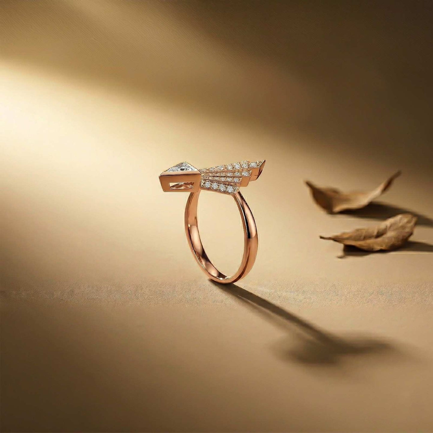 0.57Ct Moissanite Geometric Fan Gold Ring