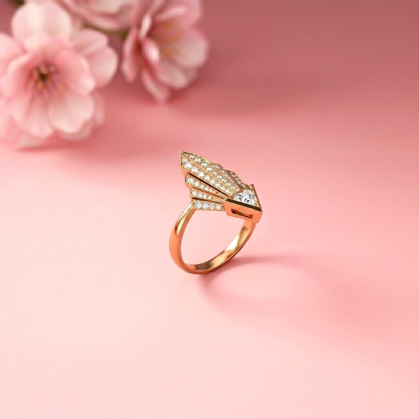 0.57Ct Moissanite Geometric Fan Gold Ring
