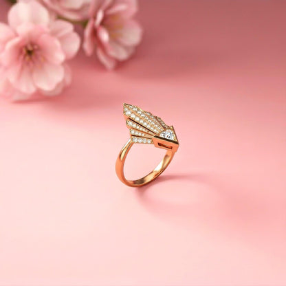 0.57Ct Moissanite Geometric Fan Gold Ring