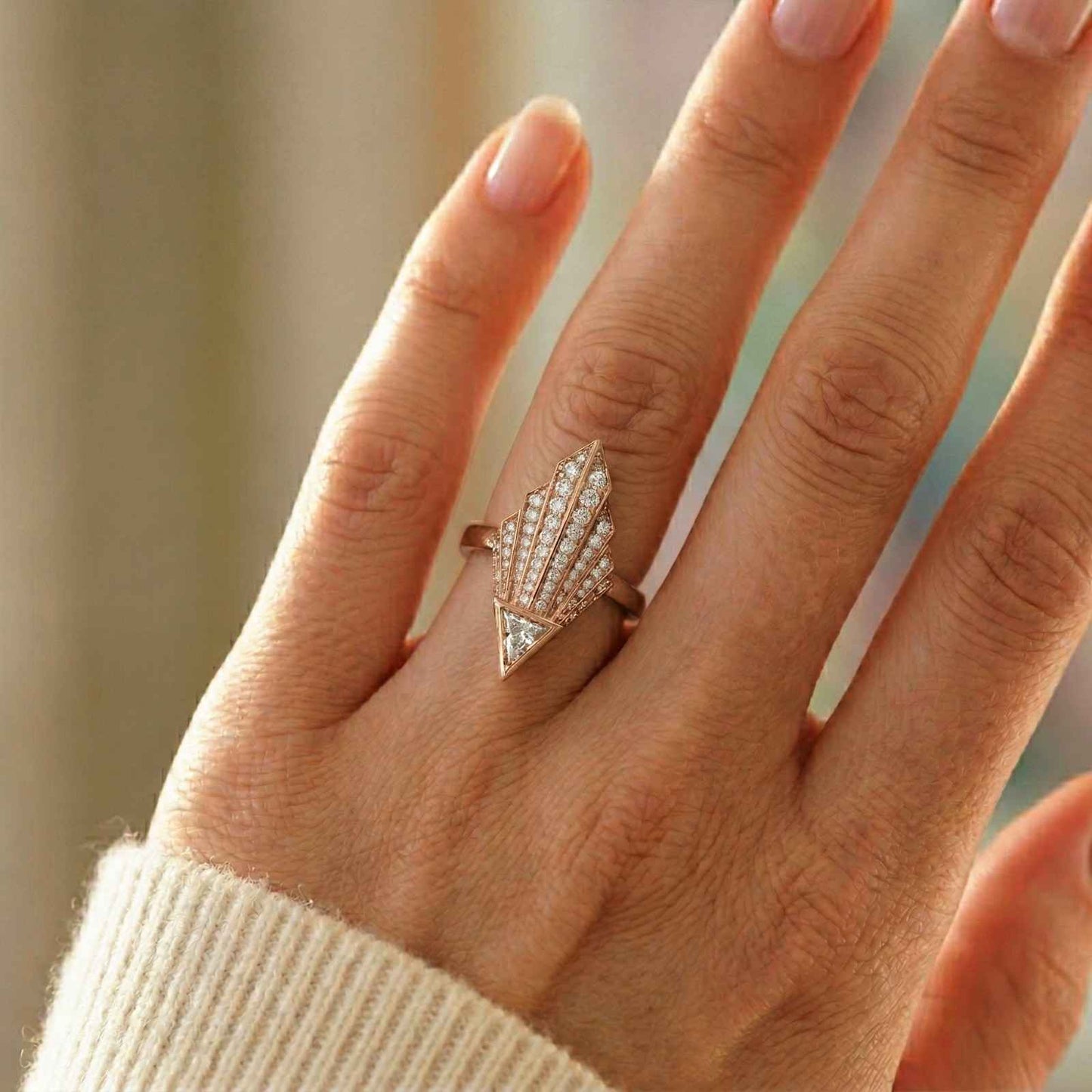 0.57Ct Moissanite Geometric Fan Gold Ring