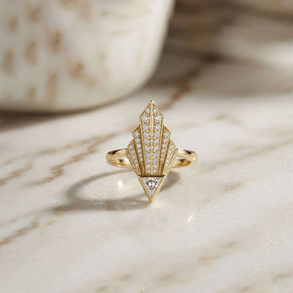 0.57Ct Moissanite Geometric Fan Gold Ring