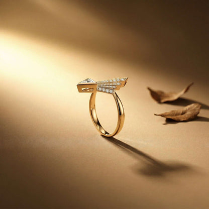0.57Ct Moissanite Geometric Fan Gold Ring