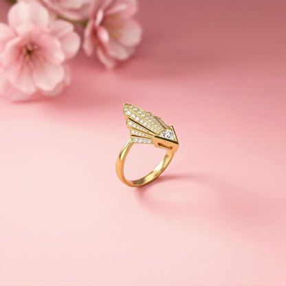 0.57Ct Moissanite Geometric Fan Gold Ring