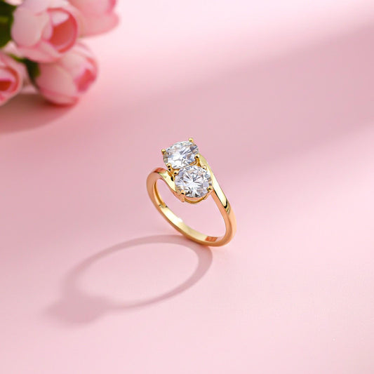 2Ct Round Moissanite Dual Stone Ring For Women