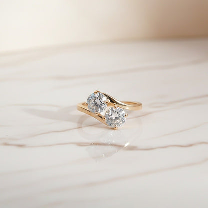 2Ct Round Moissanite Dual Stone Ring For Women