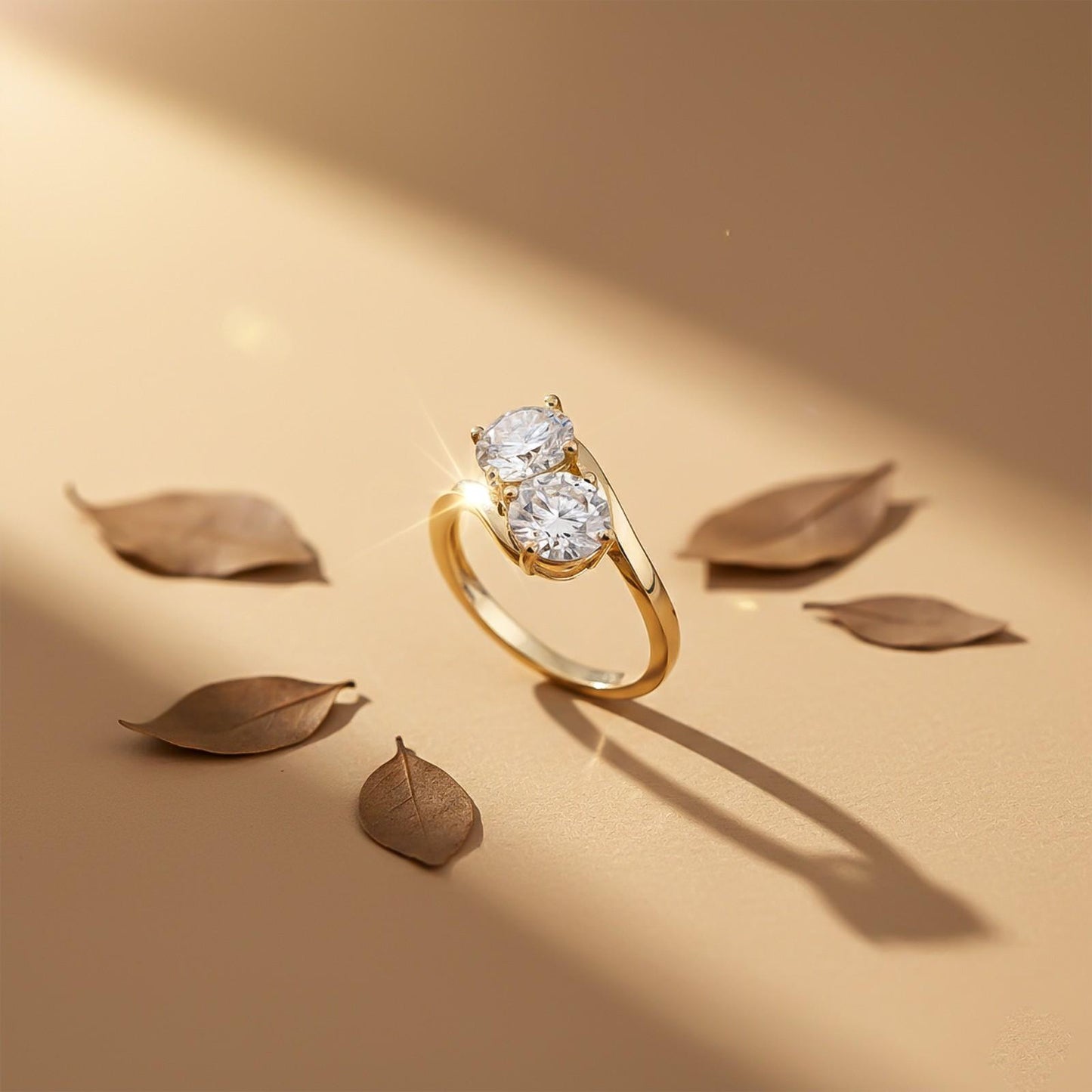 2Ct Round Moissanite Dual Stone Ring For Women