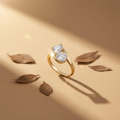 2Ct Round Moissanite Dual Stone Ring For Women