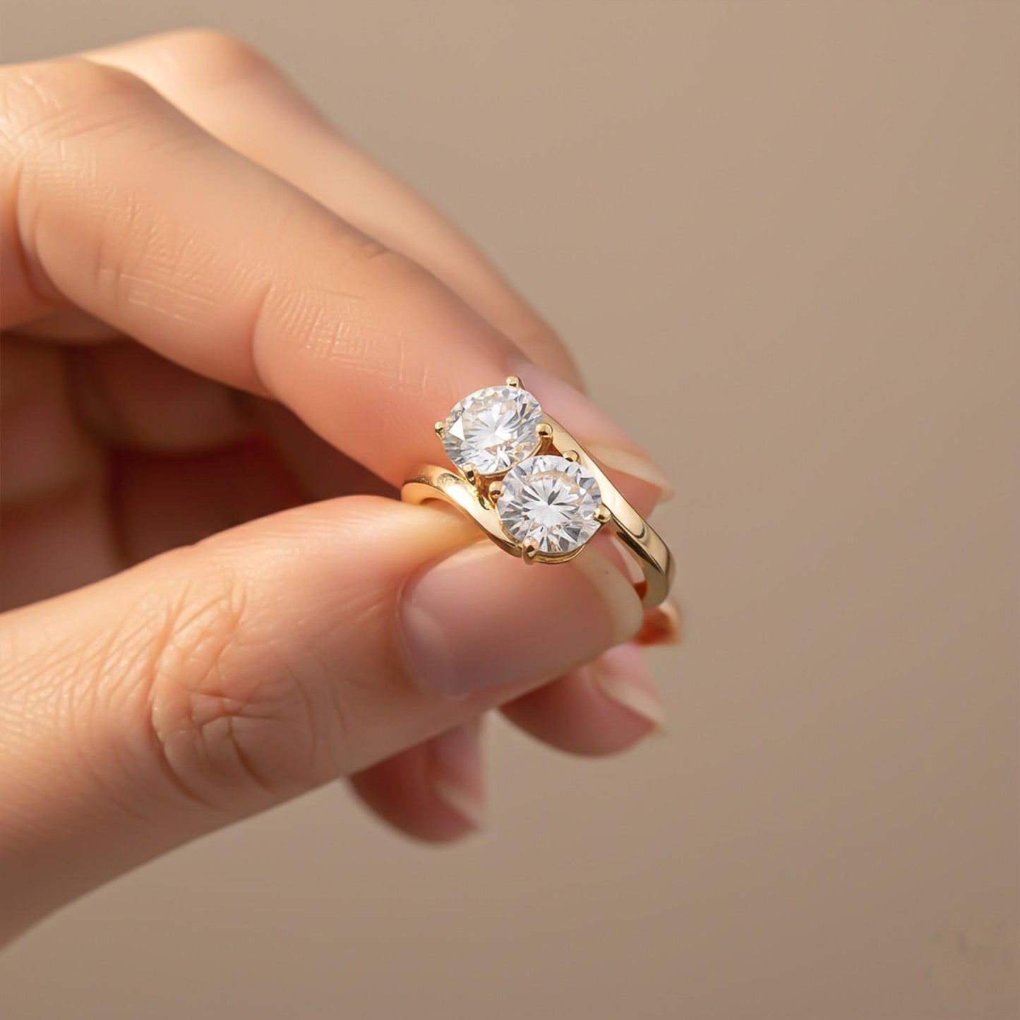 2Ct Round Moissanite Dual Stone Ring For Women