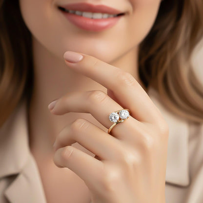 2Ct Round Moissanite Dual Stone Ring For Women