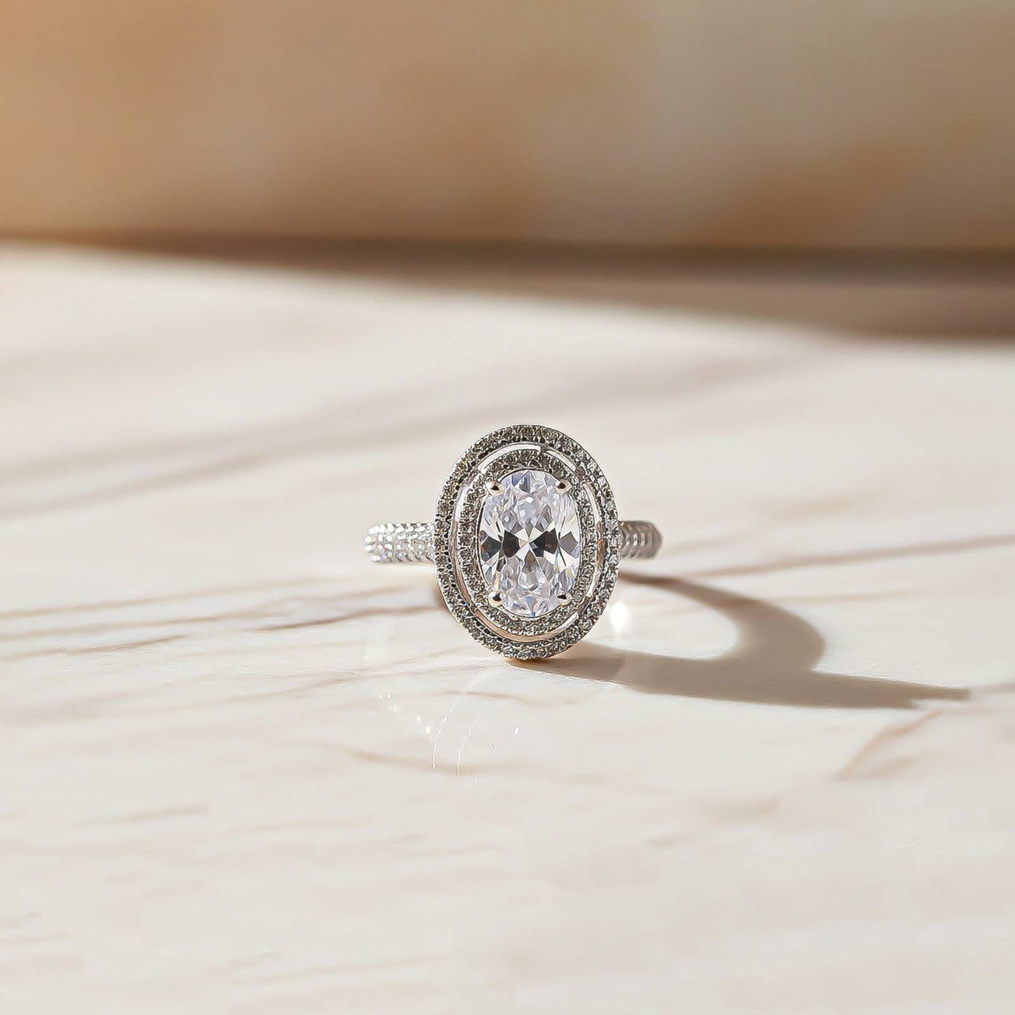 3.25Ct Oval Moissanite Double Halo Engagement Ring