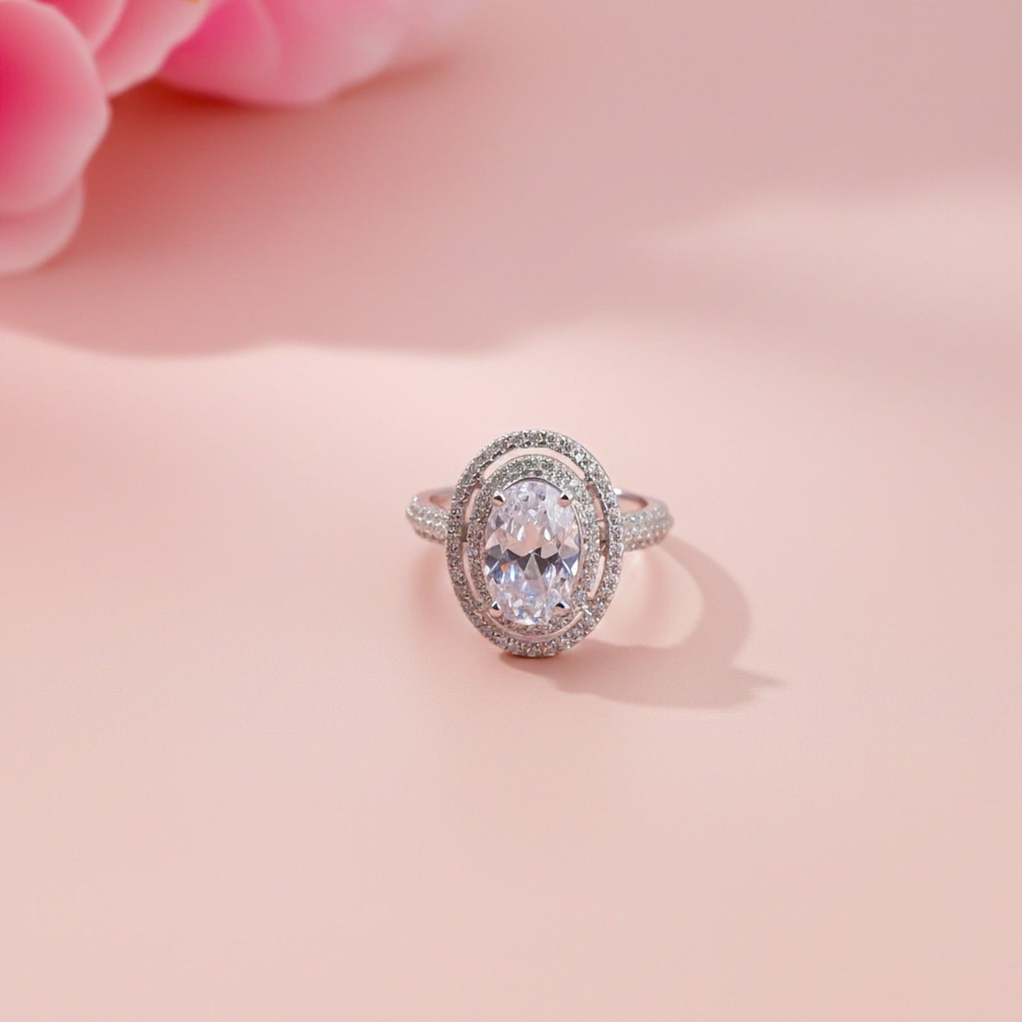 3.25Ct Oval Moissanite Double Halo Engagement Ring