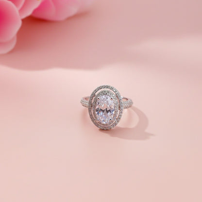 3.25Ct Oval Moissanite Double Halo Engagement Ring