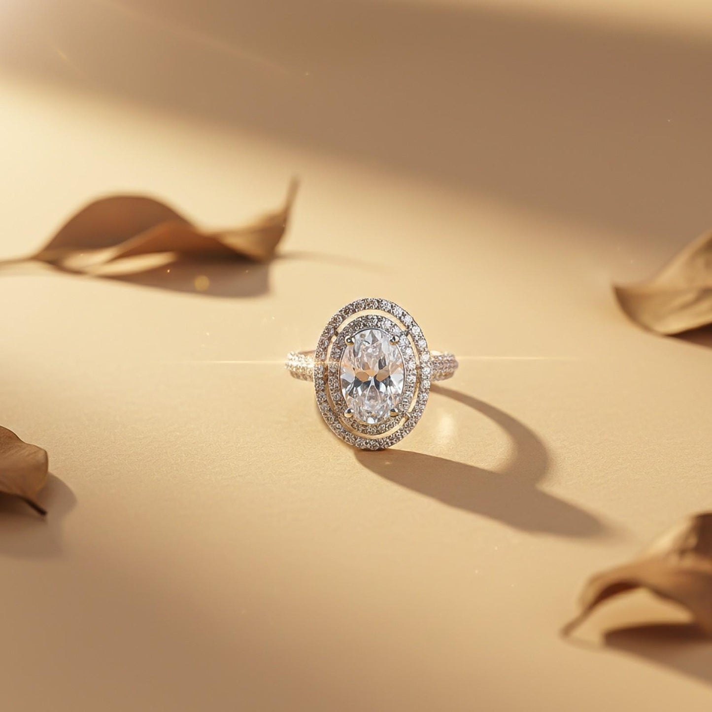 3.25Ct Oval Moissanite Double Halo Engagement Ring