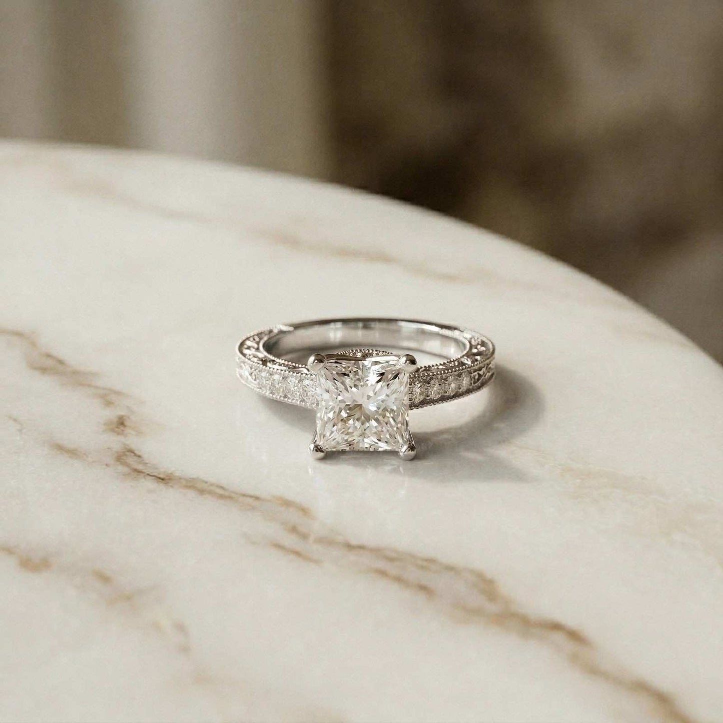 2.32Ct Moissanite Vintage Princess Cut Ring