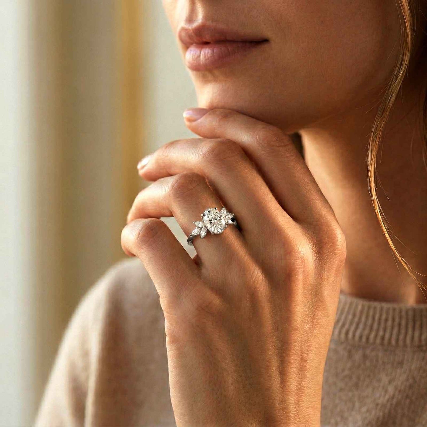 1.30Ct Moissanite Floral Oval Cut Ring