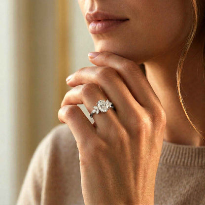 1.30Ct Moissanite Floral Oval Cut Ring