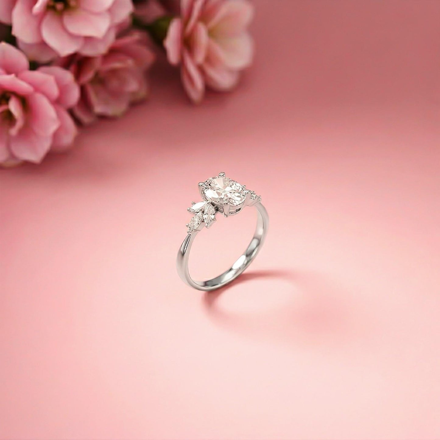 1.30Ct Moissanite Floral Oval Cut Ring