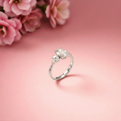 1.30Ct Moissanite Floral Oval Cut Ring