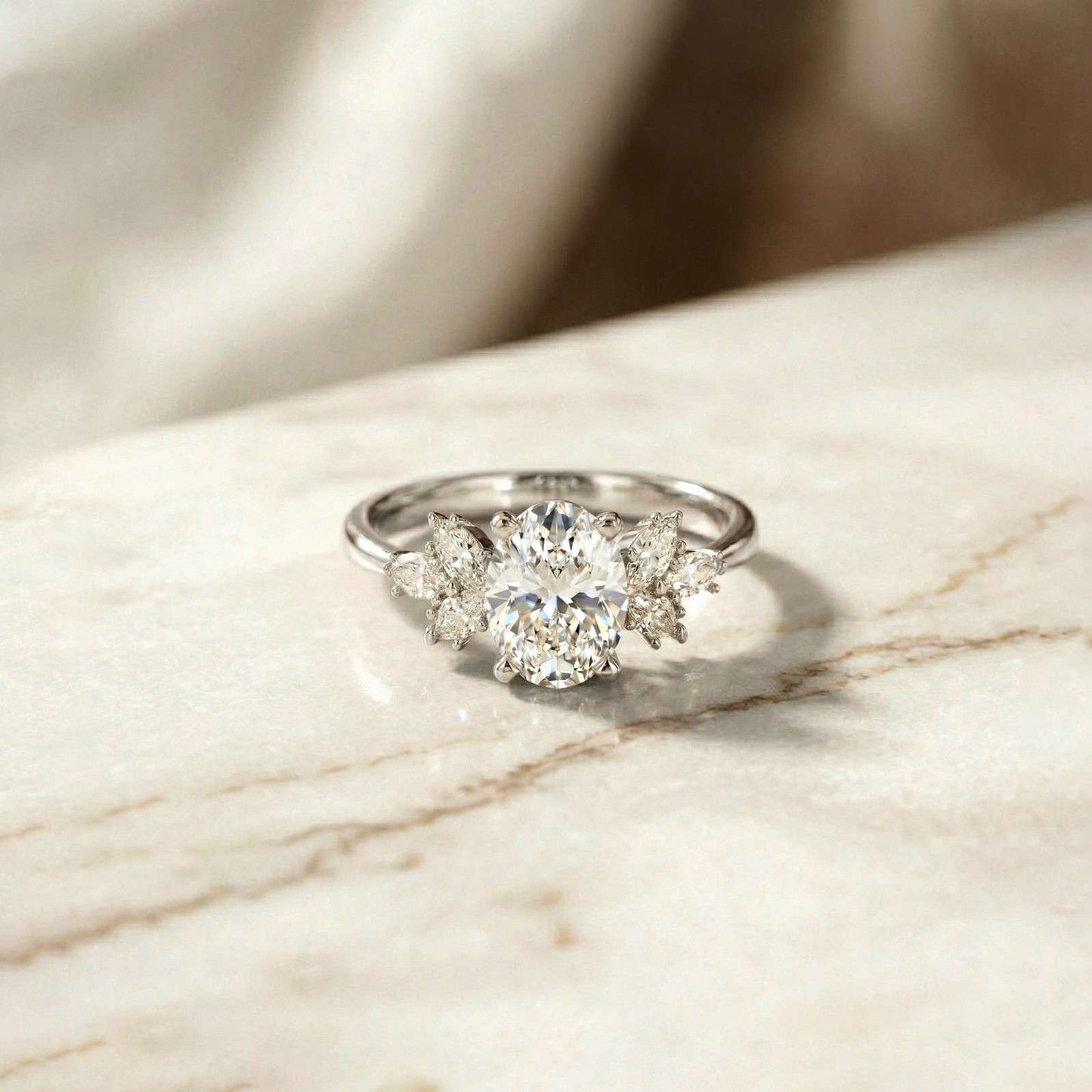 1.30Ct Moissanite Floral Oval Cut Ring