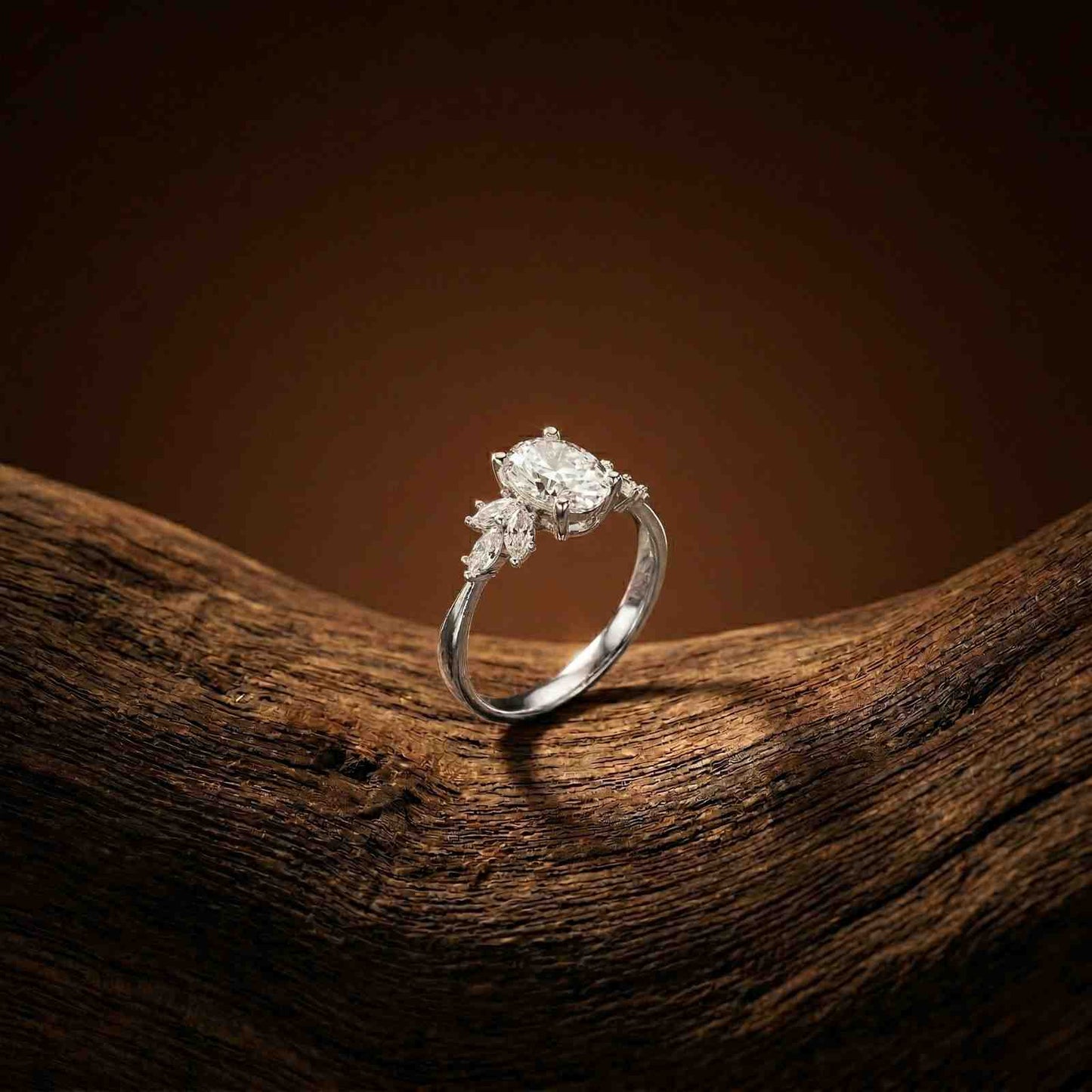 1.30Ct Moissanite Floral Oval Cut Ring