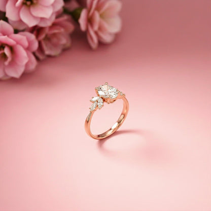 1.30Ct Moissanite Floral Oval Cut Ring