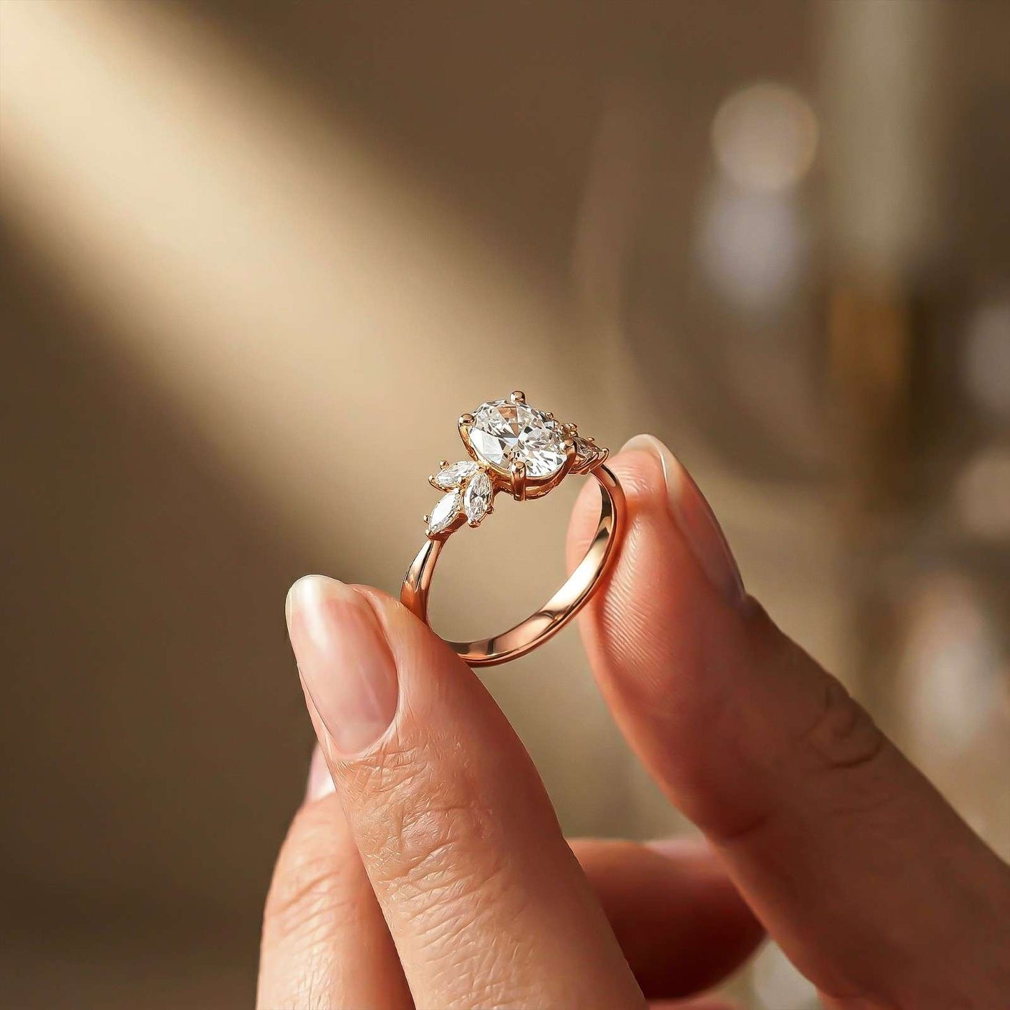 1.30Ct Moissanite Floral Oval Cut Ring