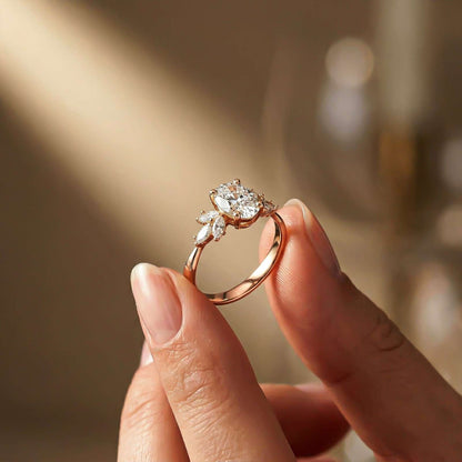 1.30Ct Moissanite Floral Oval Cut Ring