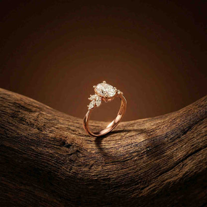 1.30Ct Moissanite Floral Oval Cut Ring