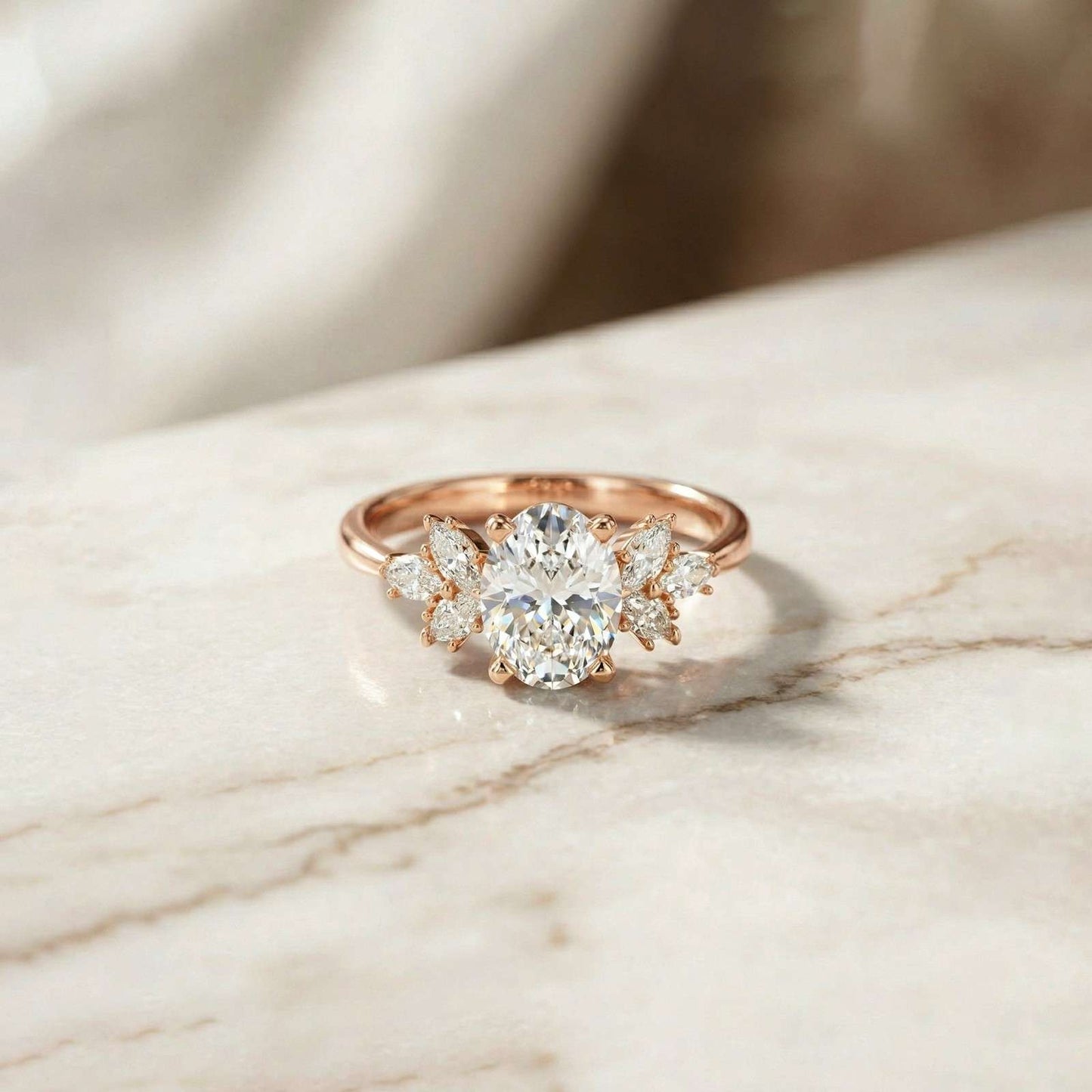 1.30Ct Moissanite Floral Oval Cut Ring