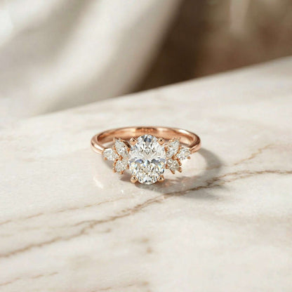1.30Ct Moissanite Floral Oval Cut Ring