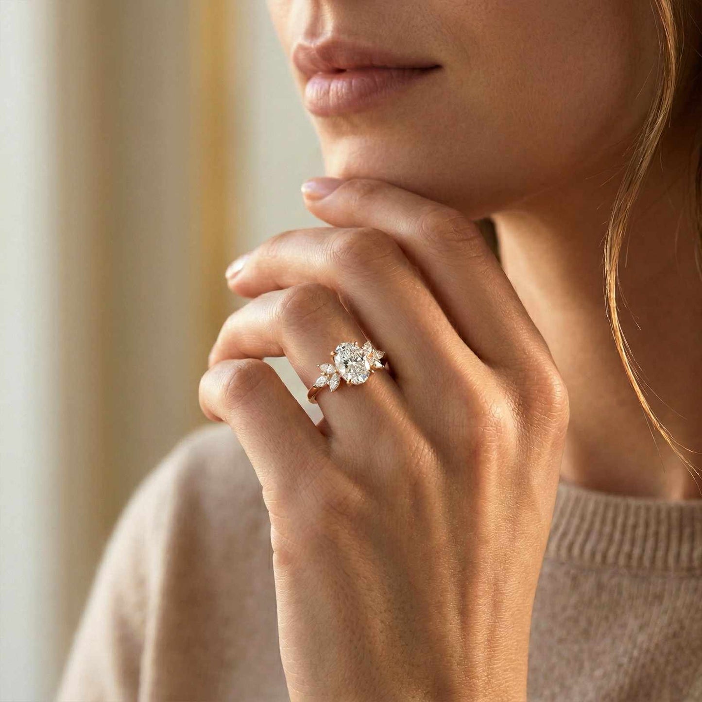 1.30Ct Moissanite Floral Oval Cut Ring