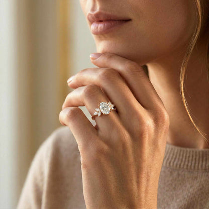 1.30Ct Moissanite Floral Oval Cut Ring