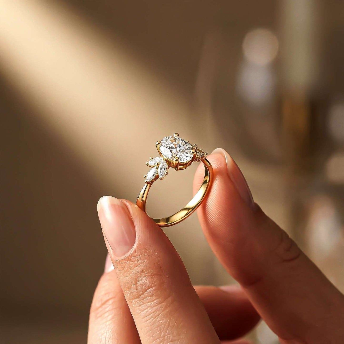 1.30Ct Moissanite Floral Oval Cut Ring