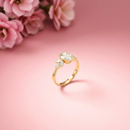 1.30Ct Moissanite Floral Oval Cut Ring