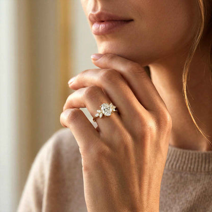 1.30Ct Moissanite Floral Oval Cut Ring