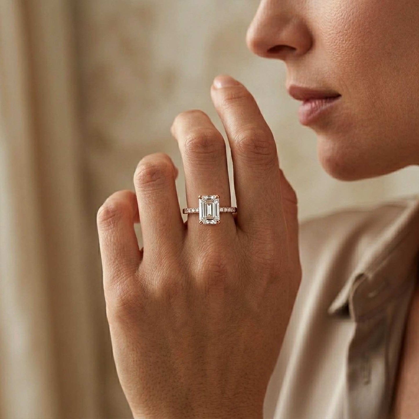1.30Ct Moissanite Radiant Cut Gold Solitaire Ring