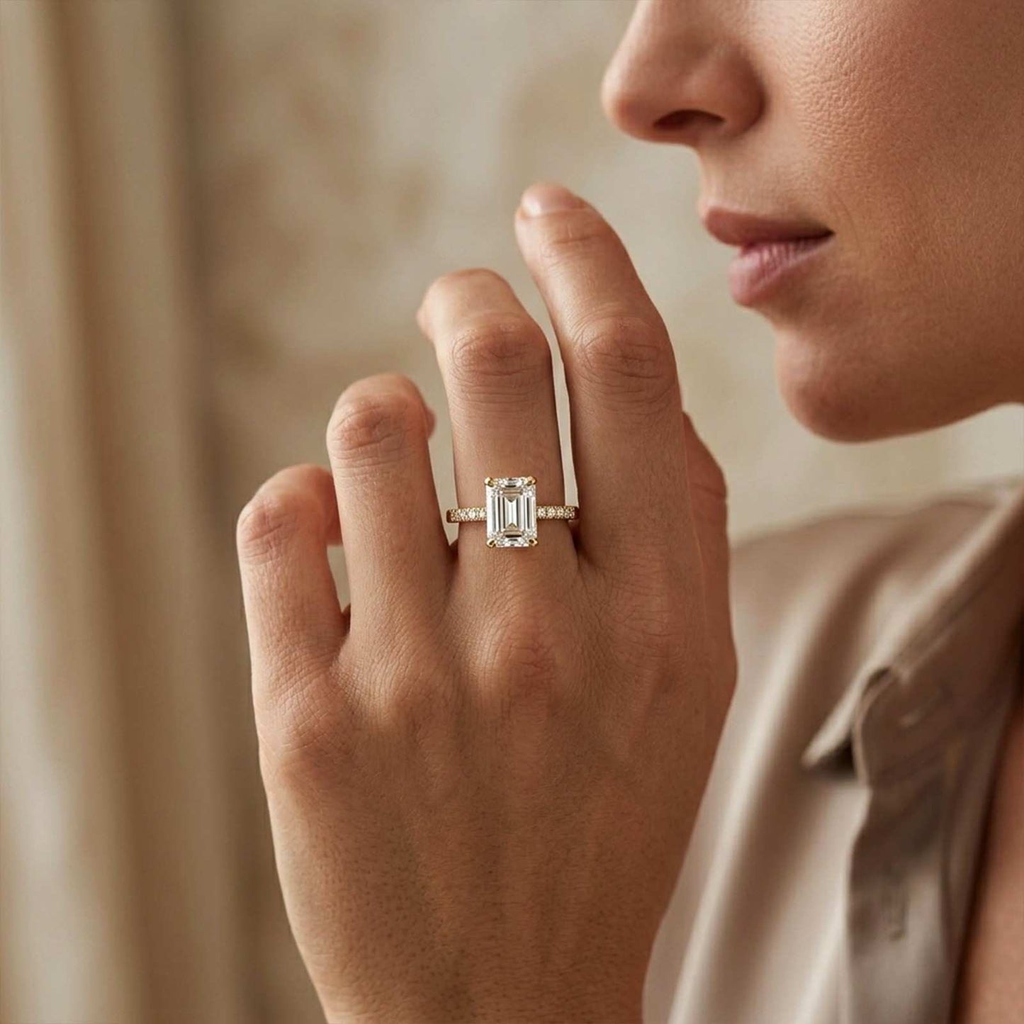 1.30Ct Moissanite Radiant Cut Gold Solitaire Ring