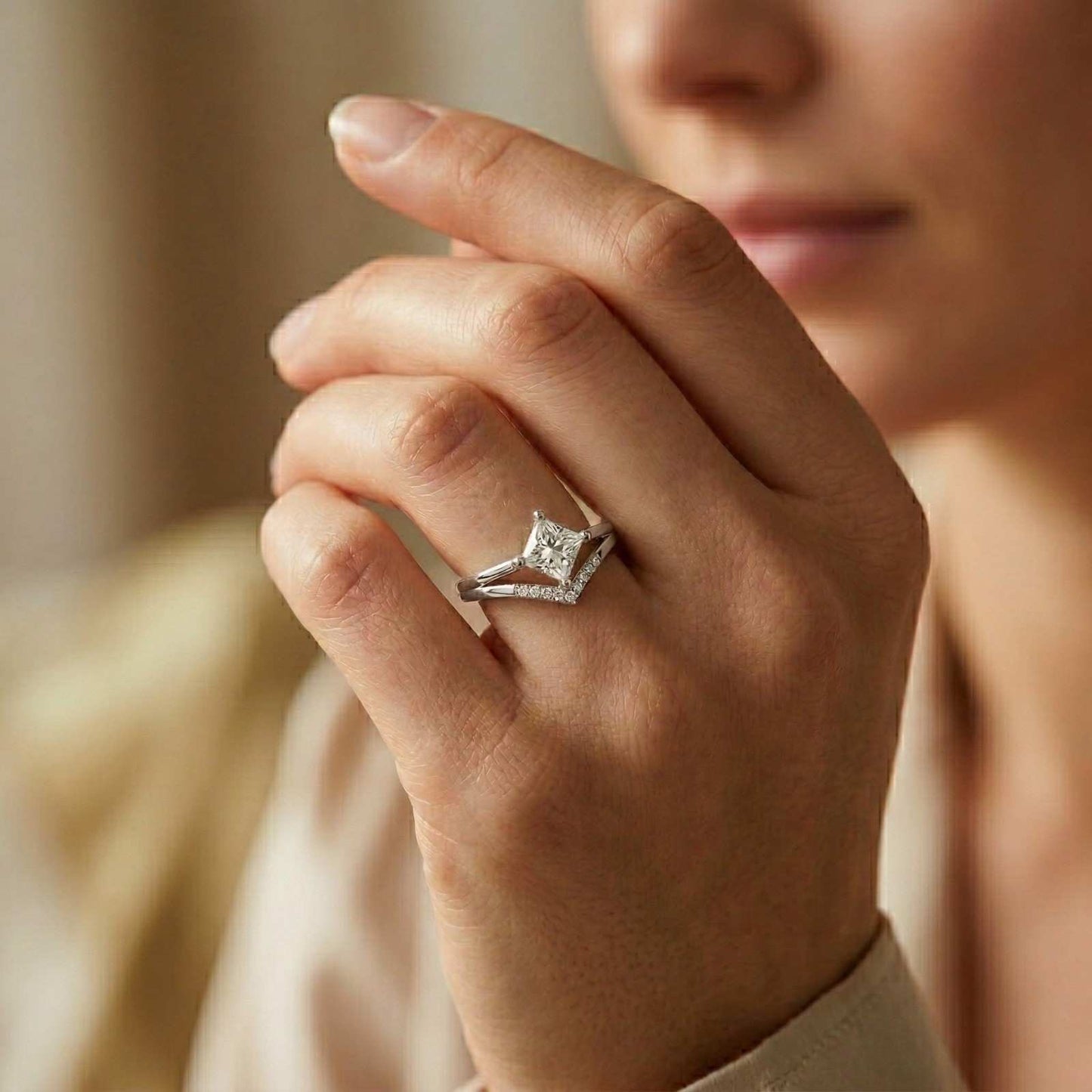 0.44Ct Moissanite Geometric Princess Chevron Ring