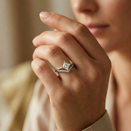 0.44Ct Moissanite Geometric Princess Chevron Ring