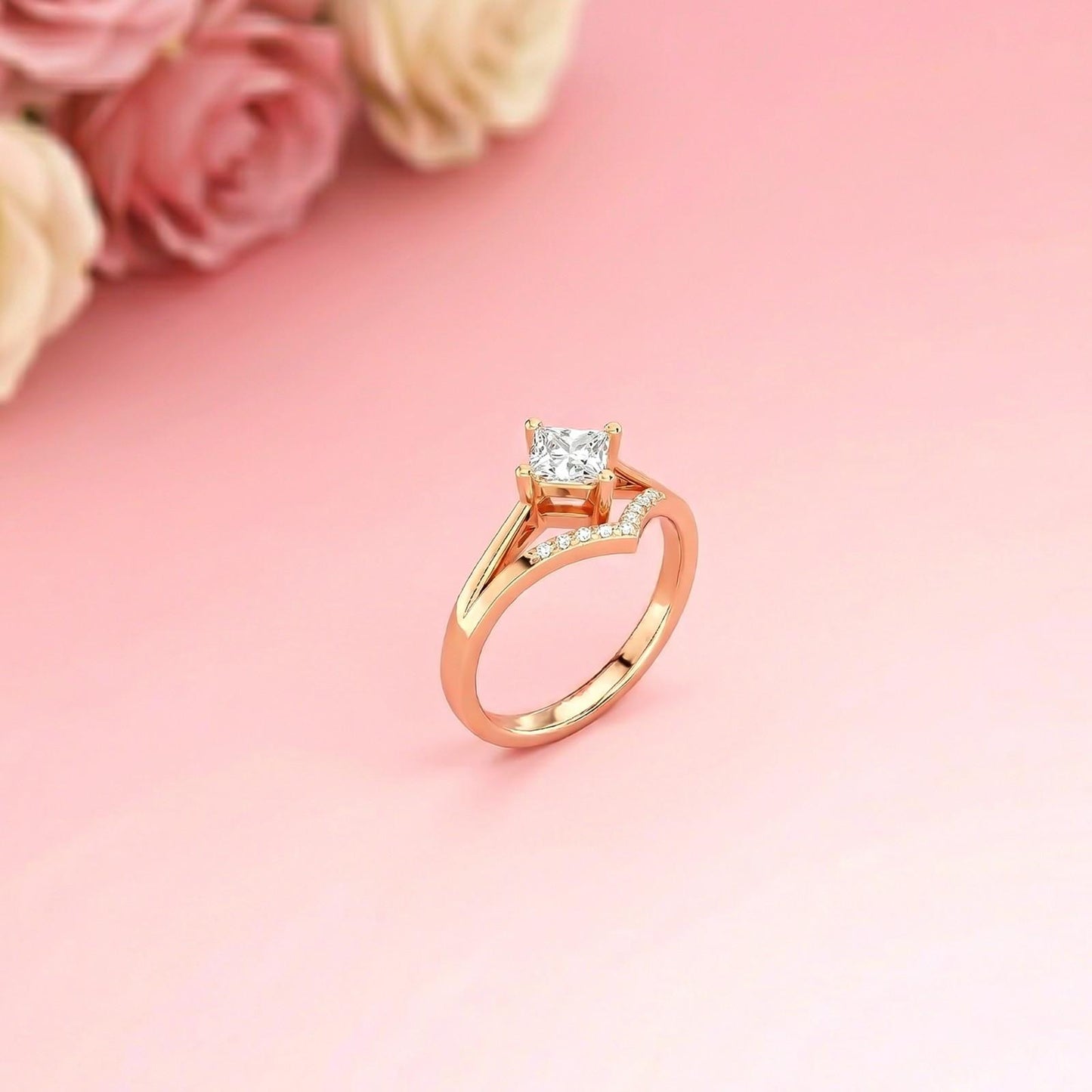 0.44Ct Moissanite Geometric Princess Chevron Ring