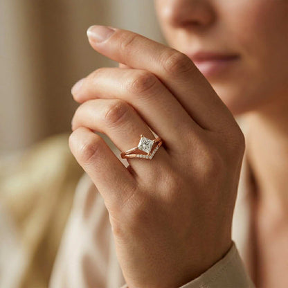 0.44Ct Moissanite Geometric Princess Chevron Ring